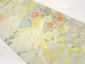 地紙に花々・群鶴模様織出し袋帯